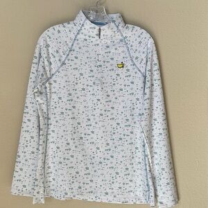 New Masters White and Green Quarter-Zip Pullover